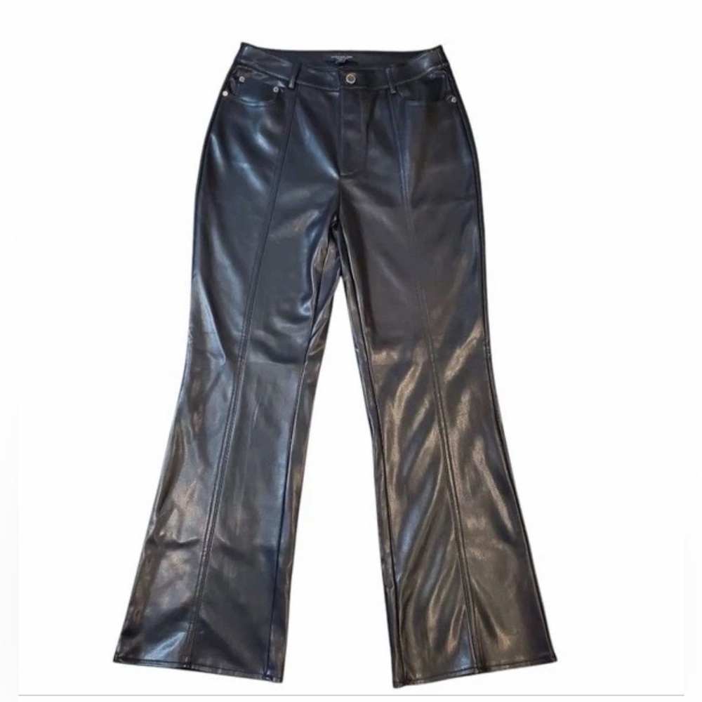 Marc New York Faux Leather High Rise Straight Leg Pants Black Size 16 Stretch